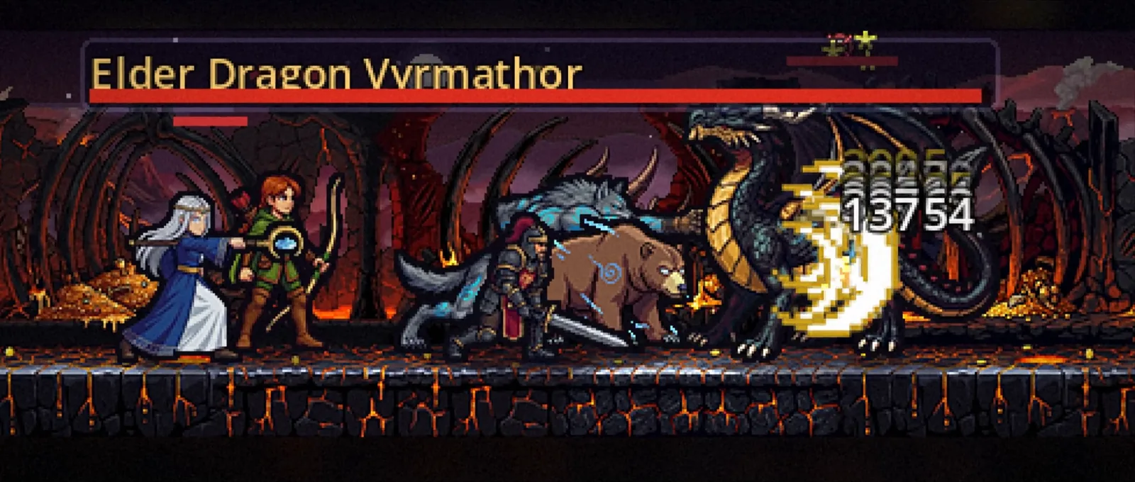 Party of heroes fighting Elder Dragon Vyrmathor