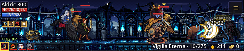 HUD with party portraits, active effects and the XP feed
